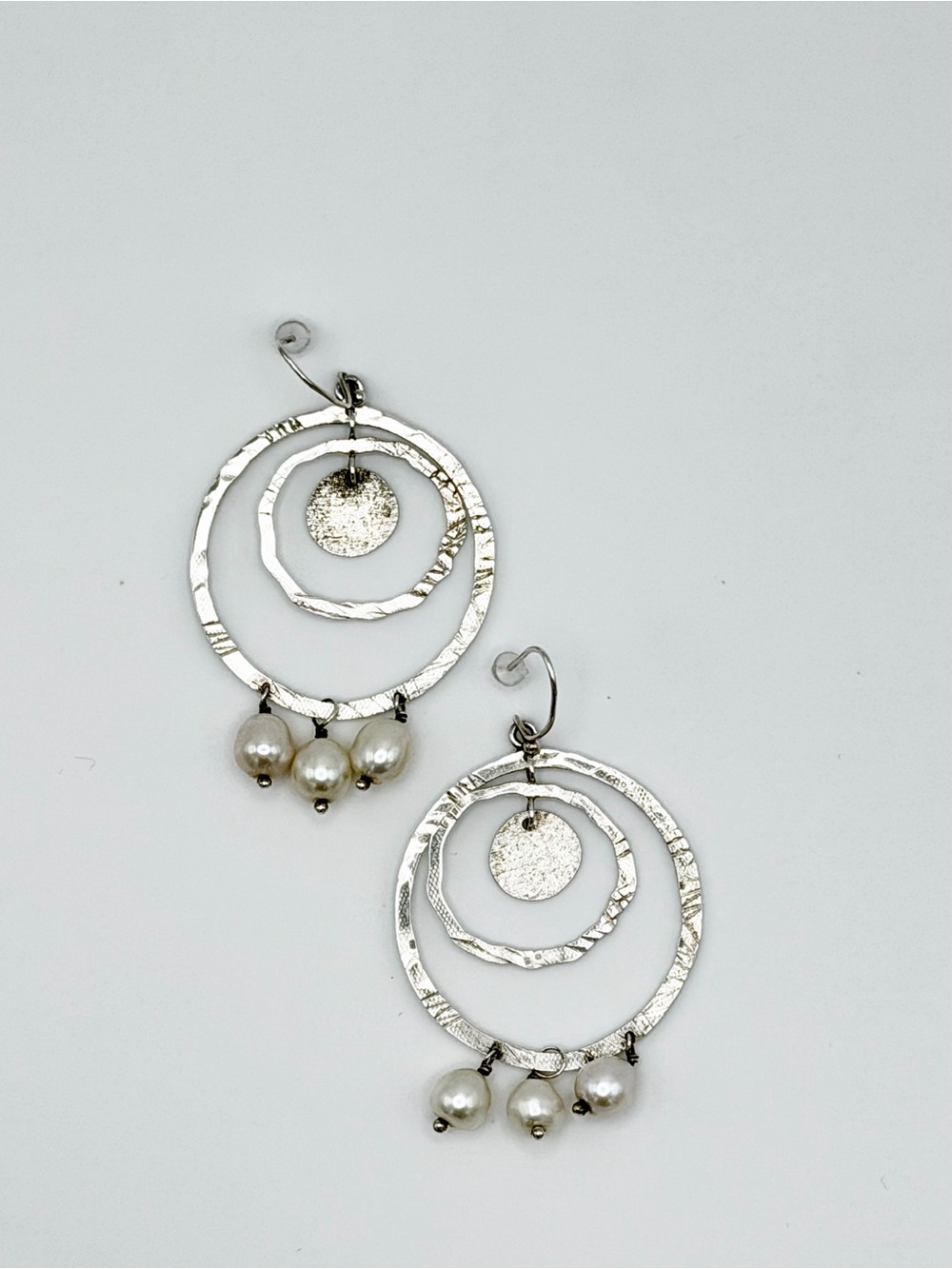 Silpada Rare HTF Sterling PEARLS OF WISDOM Wire Drop Multi-Hoop Earrings wPearls - Picture 7 of 12